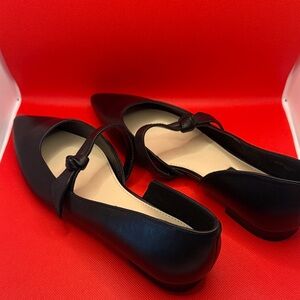 Nine West Black Pointed Mary Jane Flats with Knotted Strap